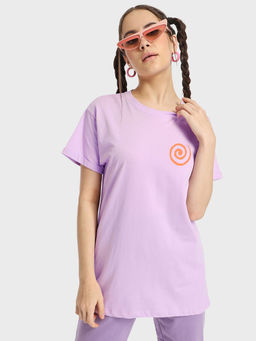 Bewakoof - Naruto Women's Lavender Naruto Uzumaki Graphic Printed Boyfriend T-Shirt
