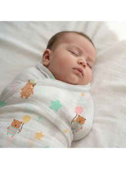 Smiley Buttons - White Organic Muslin Swaddle