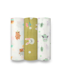 Smiley Buttons - Unisex Multi-Color Single Weave Muslin Swaddle (Pack of 3)