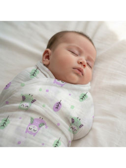 Smiley Buttons - White Single Weave Muslin Cotton Swaddle