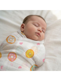 Smiley Buttons - Unisex White Single Weave Muslin Swaddle