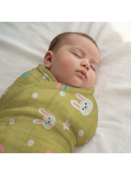 Smiley Buttons - Green Single Weave Muslin Swaddle