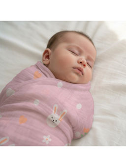 Smiley Buttons - Pink Single Weave Muslin Swaddle