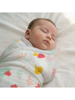 Smiley Buttons - Unisex White Single Weave Muslin Cotton Swaddle