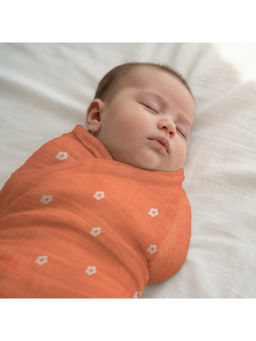 Smiley Buttons - Orange Single Weave Muslin Swaddle