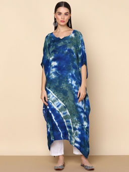 Maaesa - Women Blue Tie and Dye Crepe Kaftan Kurta
