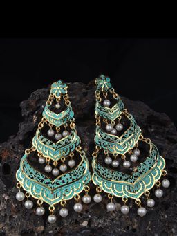Anika's Creations - Gold Plated Blue Painted Enamel Ethnic Drop and Dangler Earring