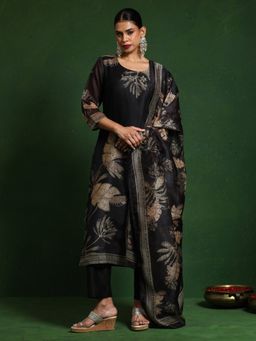 Varanga - Blue Floral Printed Embroidered Kurta and Pant with Dupatta (Set of 3)