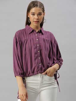 SHOWOFFFF - Women Shirt Collar Purple Regular Top
