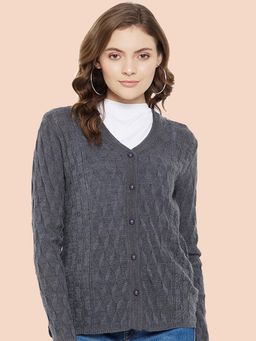 CLAPTON - Women V-Neck Self Design Full Sleeves Cardigan