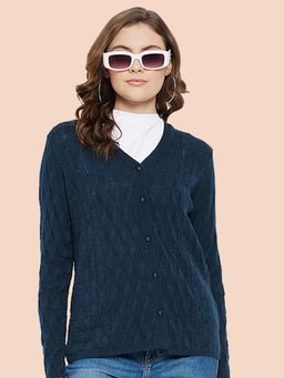 CLAPTON - Women V-Neck Self Design Full Sleeves Cardigan