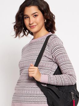 CLAPTON - Women Round Neck Self Design Full Sleeves Cardigan