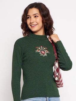 CLAPTON - Women High Neck Embroidered Full Sleeves Sweater