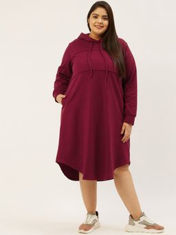 theRebelinme - Plus Size Women Maroon Solid Color Knitted Jumper Winter Dress