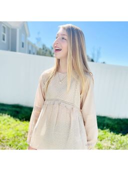 CHERRY CRUMBLE BY NITT HYMAN - Beige Textured Cotton Crumpled Ruffle Top