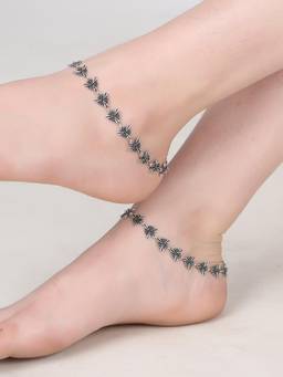 Adwitiya - Silver-Plated Stone-Studded Handcrafted Anklets Payal
