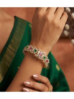 ZEVARLY - Ethnic Gold Plated Ad Studded Bangles