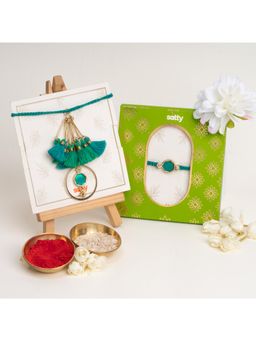 Salty - Enamel Green and Enamel Turqouise Rakhi Bandhan Lumba Rakhi for Bhaiya and Bhabhi