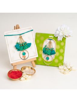 Salty - Green Tassel and Enamel Lumba Bandhan Rakhi for Bhabhi