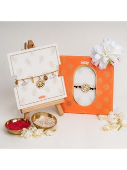 Salty - Pearl Evil Eye Gold and Chocolate Rakhi for Bhaiya and Bhabhi