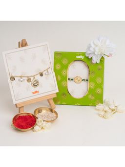 Salty - Pearl Evil Eye Gold and Green Rakhi for Bhaiya and Bhabhi