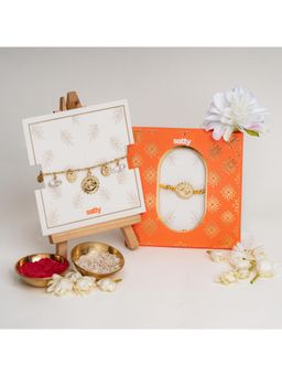 Salty - Pearl Evil Eye Gold and Yellow Rakhi Bandhan Lumba Rakhi for Bhaiya and Bhabhi