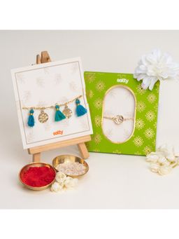 Salty - Coin and Tassel Gold and Teal Rakhi Bandhan Lumba Rakhi for Bhaiya and Bhabhi