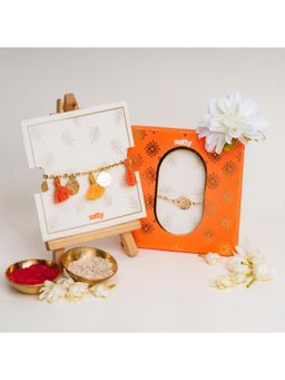 Salty - Coin and Tassel Gold and Orange Rakhi Bandhan Lumba Rakhi for Bhaiya and Bhabhi