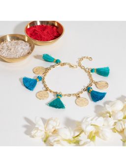 Salty - Aqua Tassel Coin Hanging Bandhan Rakhi for Bhabhi