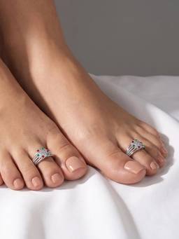 TOUCH925 - Pure 925 Silver Hexagonal Cz Toe Ring for Women