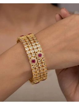 ZEVARLY - Gold-Plated American Diamond Stone-Studded Bangles