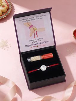Ornate Jewels - 925 Silver Mother Of Pearl Lord Shiva Omkar Thread Rakhi with Roli Chawal for Brother