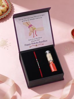 Ornate Jewels - 925 Silver Black Pyrite Hanuman Gada Thread Rakhi with Roli Chawal for Brother