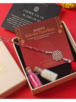 Soraya Luxe - 925 Sterling Silver Rhodium Plated Floral Lumba Rakhi for Bhabhi
