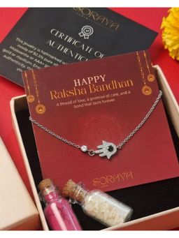 Soraya Luxe - 925 Silver Moissanite Hamsa Evil Eye Bracelet Rakhi for Bhabhi