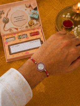 SAMIKA - 999 Pure Silver Tree Coin Rakhi Hamper with Mukhwas, Roli and Chawal