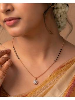 SAMIKA - 925 Sterling Silver Rose Gold Plated Halo Crystal Mangalsutra