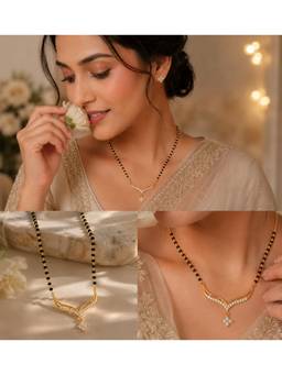 SAMIKA - 925 Sterling Silver Gold Plated Celestial V-Curve Mangalsutra