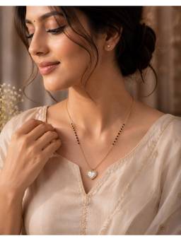 SAMIKA - 925 Sterling Silver Gold Plated Mother Of Pearl Heart Mangalsutra