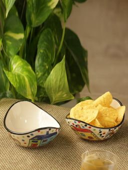 ExclusiveLane - 'The Hut Curved Serving' Hand-Painted Ceramic Bowls (Set Of 2)