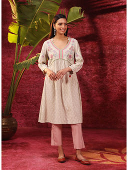 Lakshita - Pink Embroidered Cotton Jacquard Designer Kurta