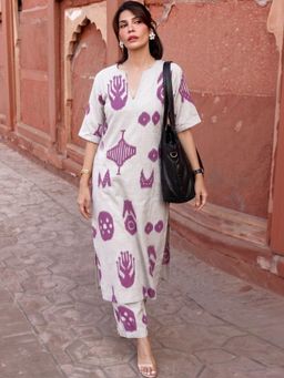 Gahan - Womens Purple Rayon Blend Printed Straight Kurta With Pant