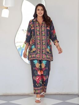 Gahan - Womens Black Rayon Blend Printed Straight Co-Ord Set