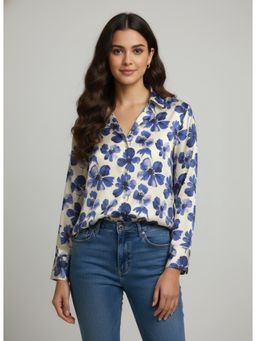 Gahan - Womens Blue Cotton Blend Printed Shirt