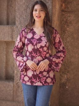 Gahan - Womens Wine Rayon Blend Printed Straight Tunic