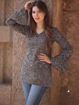 Gahan - Womens Black Rayon Blend Printed Straight Tunic