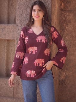 Gahan - Womens Wine Rayon Blend Printed Straight Tunic