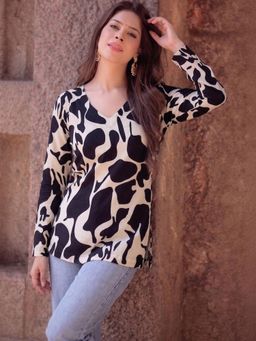 Gahan - Womens Black Rayon Blend Printed Straight Tunic