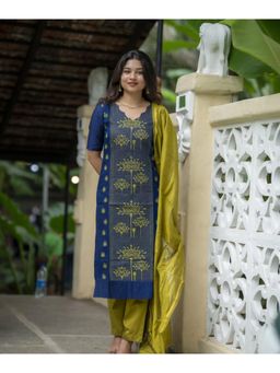 Gahan - Womens Blue Rayon Blend Printed Straight Kurta Palazzo With Dupatta