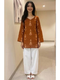 Gahan - Womens Rust Rayon Blend Printed Straight Tunic